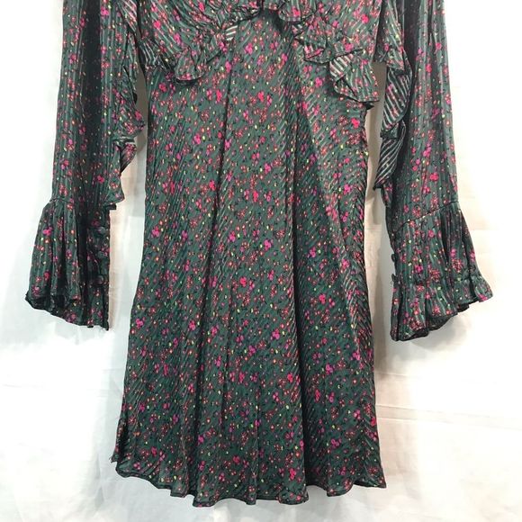 NWOT FREE PEOPLE Size 2 Sweetest Thing Emerald Green & Pink Floral Mini Dress - Picture 3 of 7